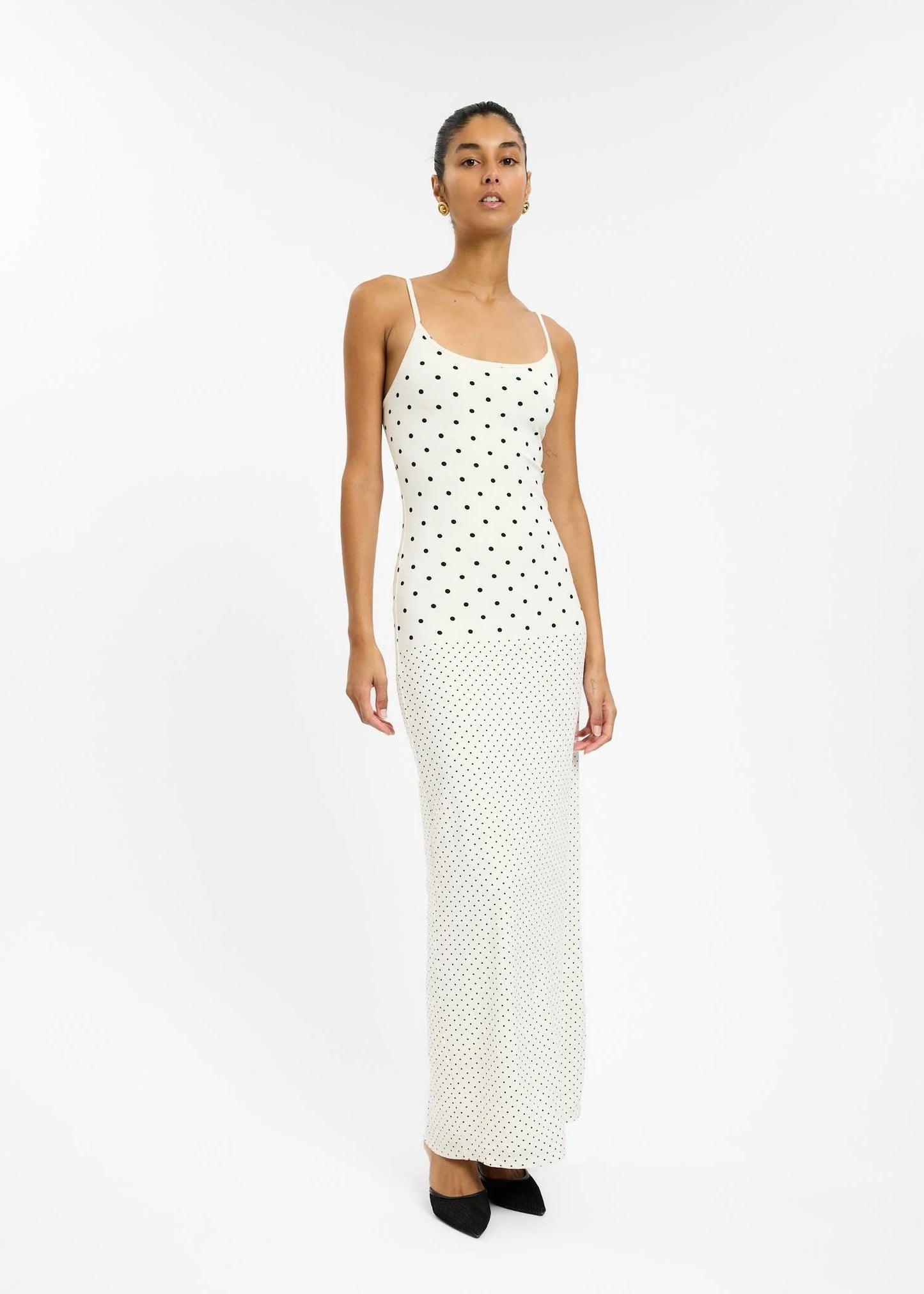Slip Dress in White Polka