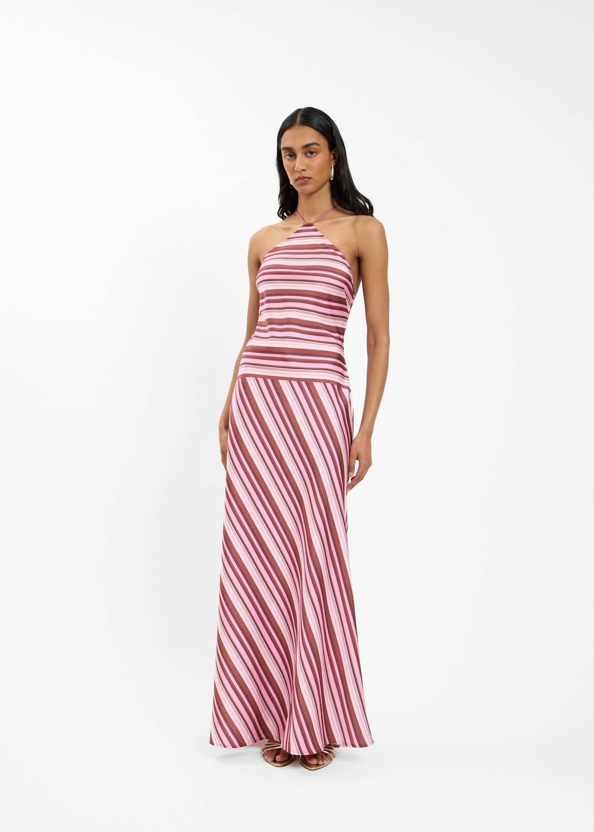 Halter Maxi Dress in Magenta Stripe