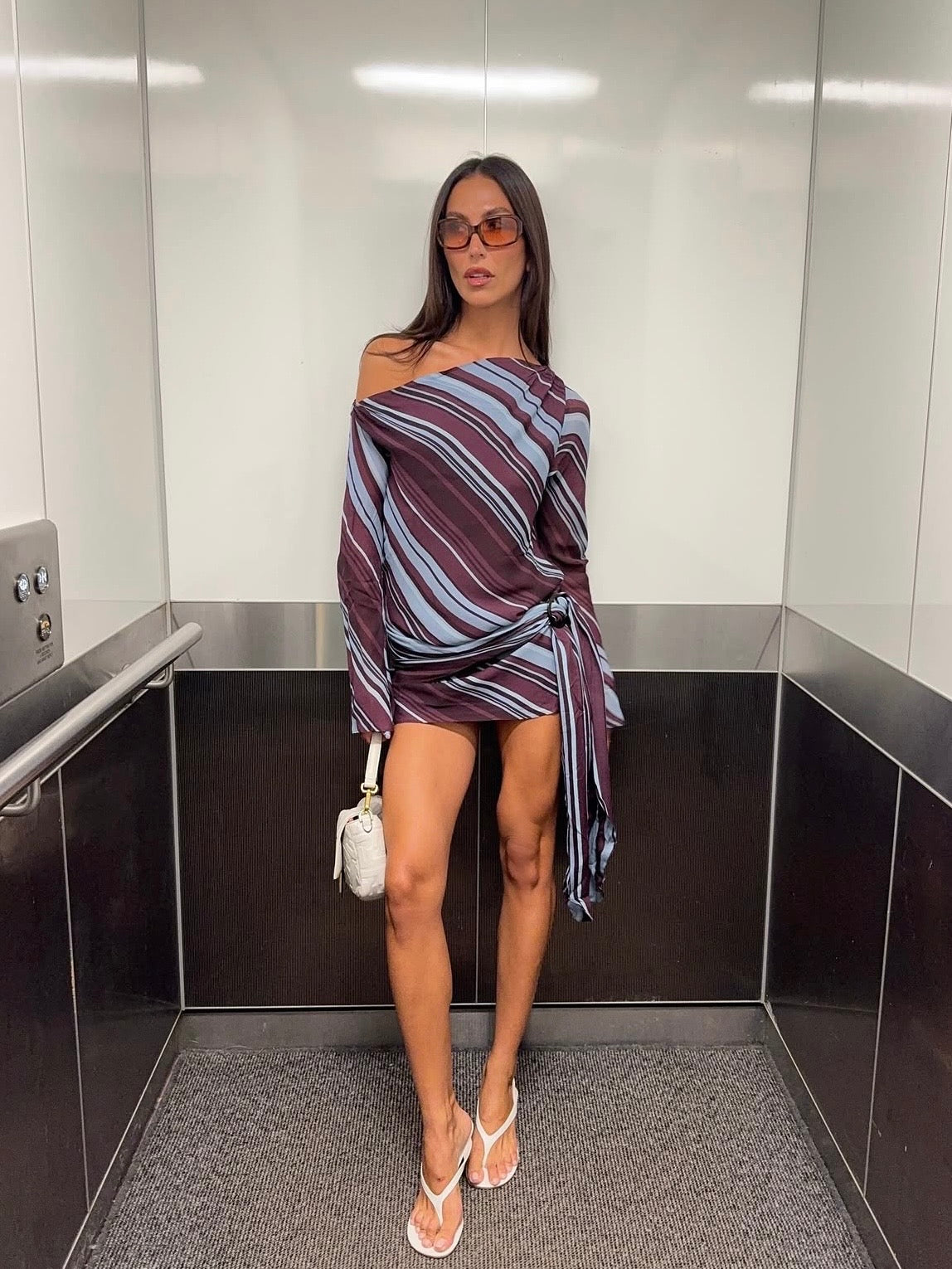 Elise Mini Dress in Midnight Stripe