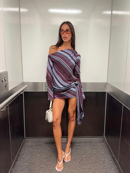 Elise Mini Dress in Midnight Stripe