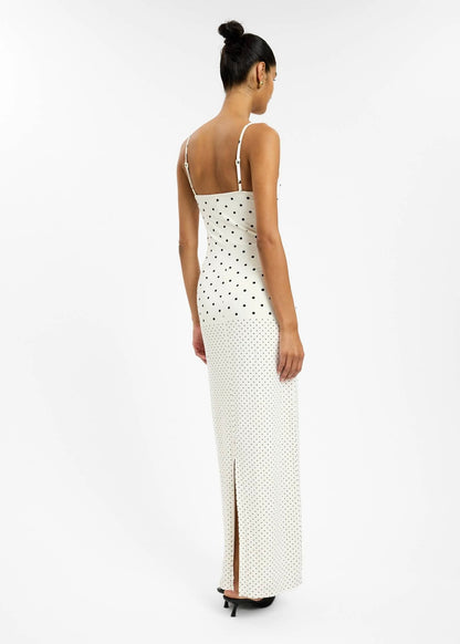 Slip Dress in White Polka