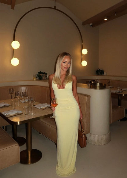 Say What You Feel Halter Maxi Dress in Lemon