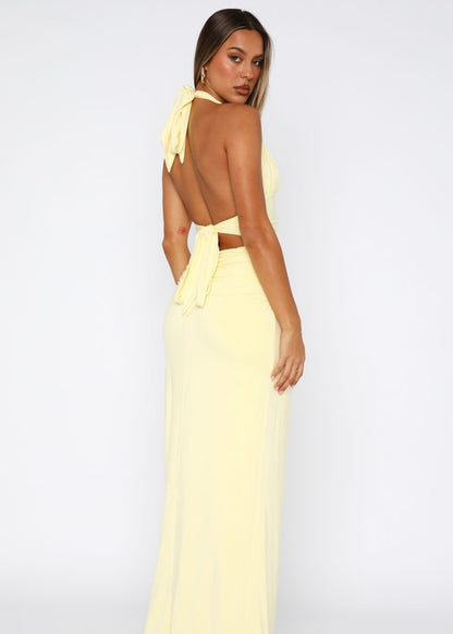 Say What You Feel Halter Maxi Dress in Lemon