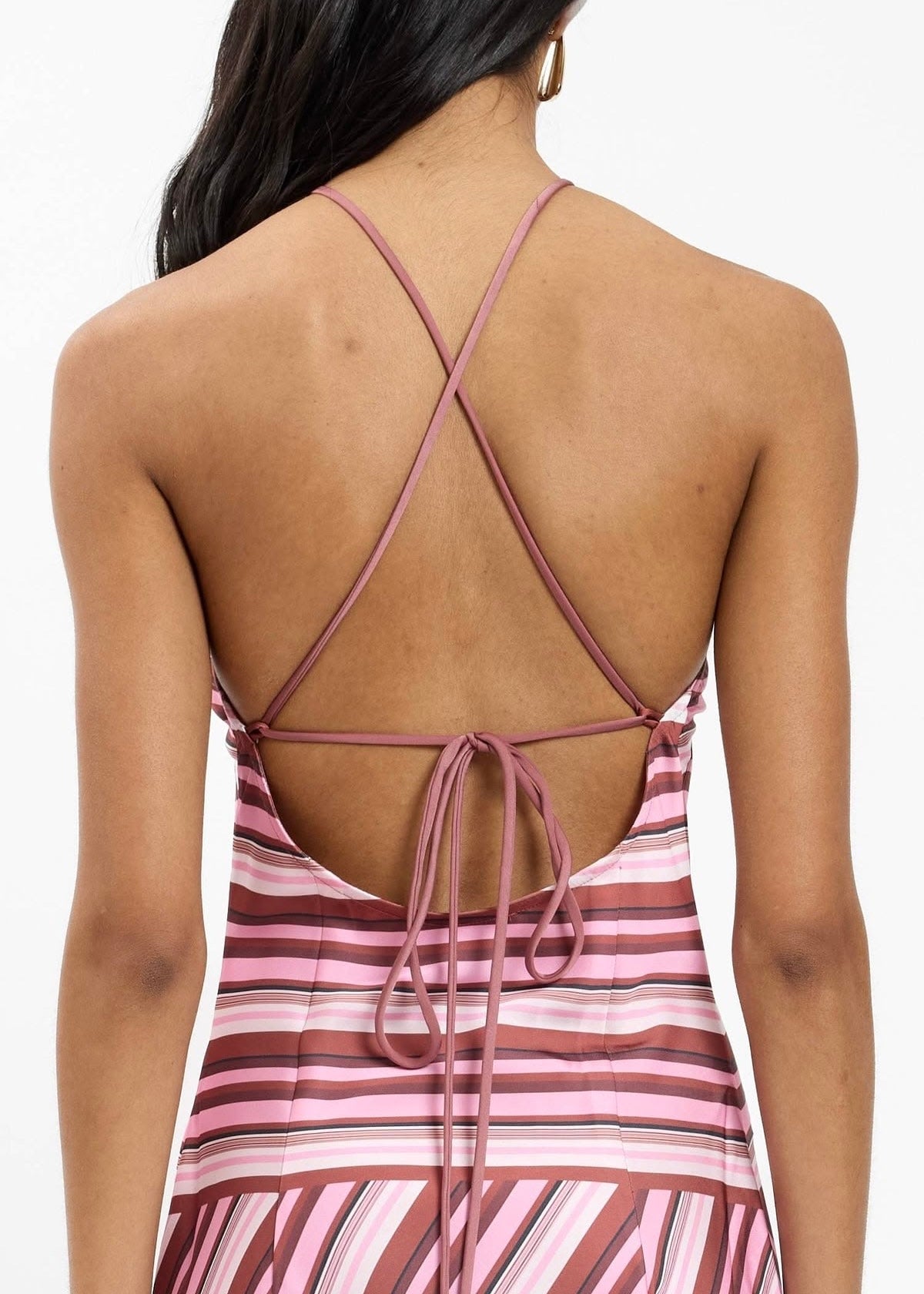 Halter Maxi Dress in Magenta Stripe