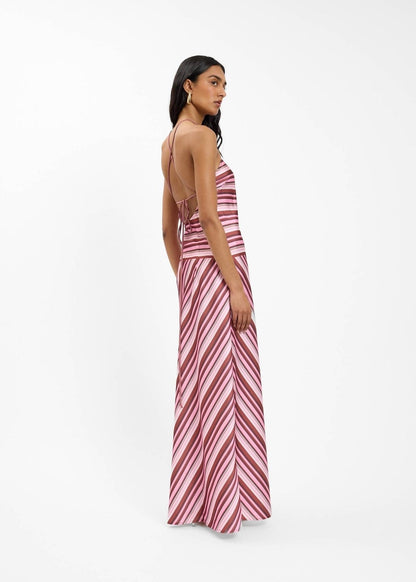 Halter Maxi Dress in Magenta Stripe