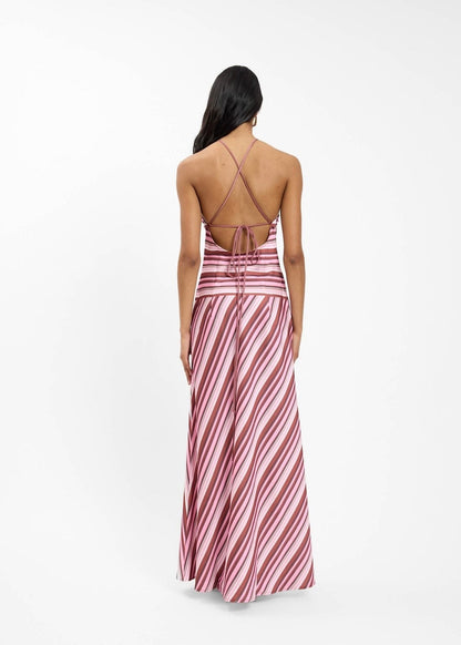 Halter Maxi Dress in Magenta Stripe