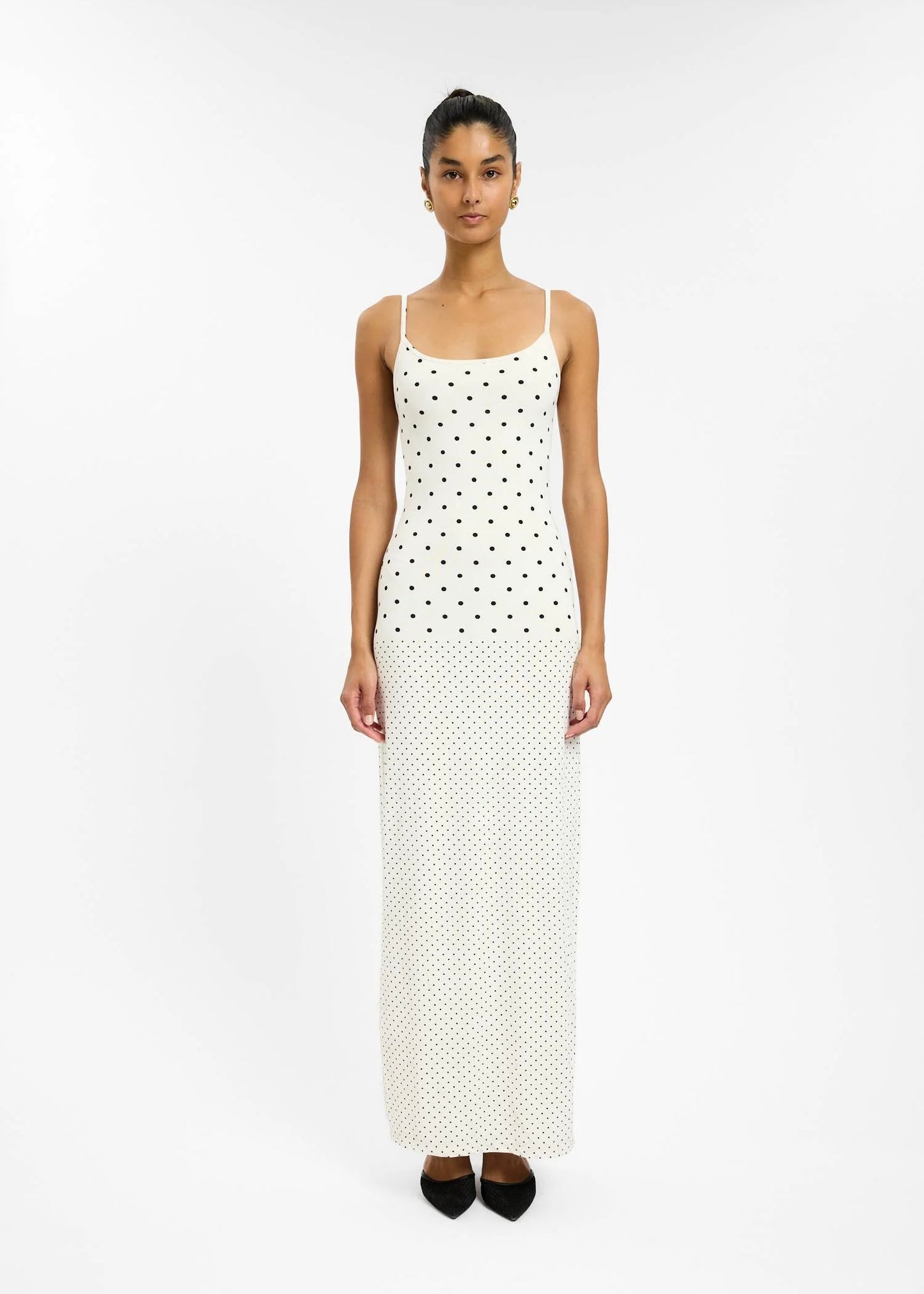 Slip Dress in White Polka