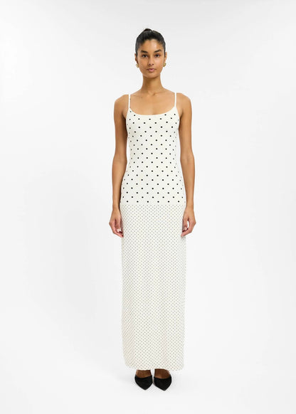 Slip Dress in White Polka
