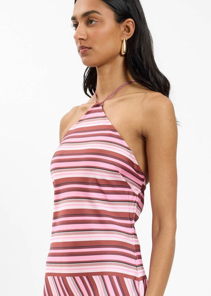 Halter Maxi Dress in Magenta Stripe