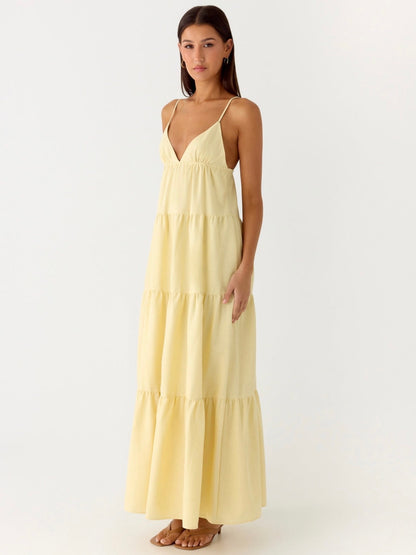 Lotty Linen Maxi Dress in Yellow